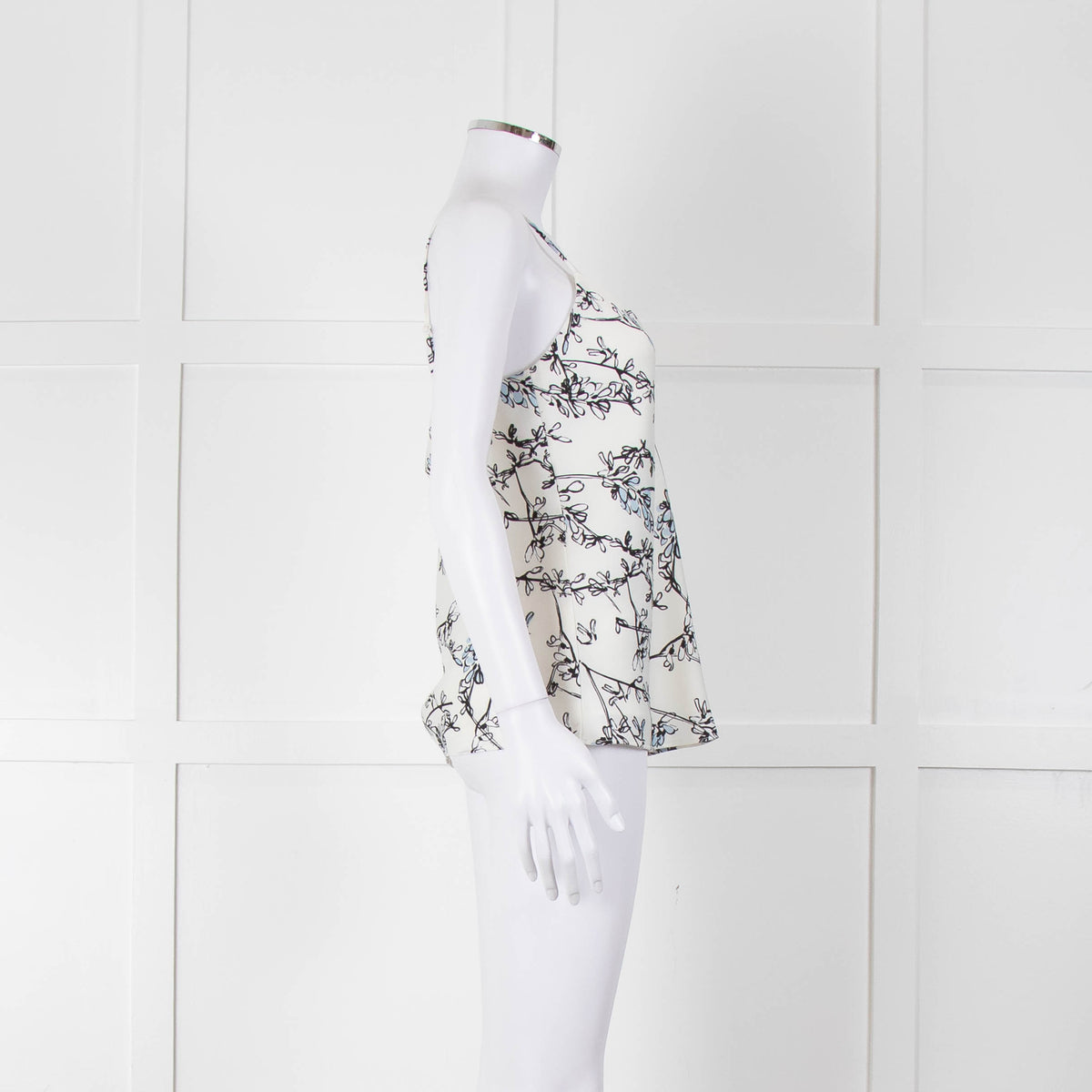 Club Monaco Cream Camisole Top with Handrawn Flower Pattern