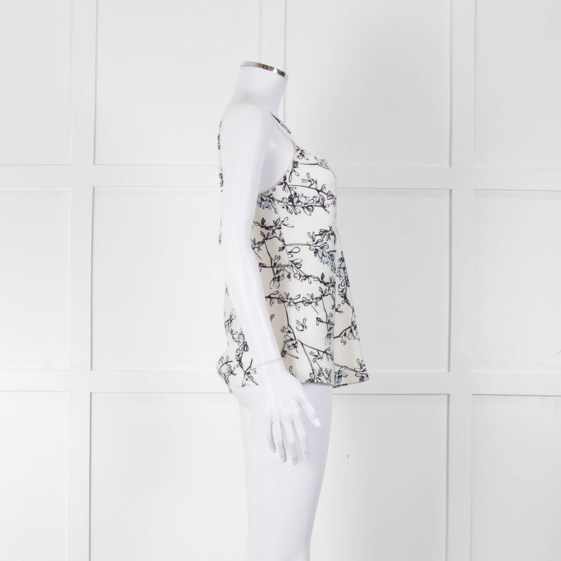 Club Monaco Cream Camisole Top with Handrawn Flower Pattern