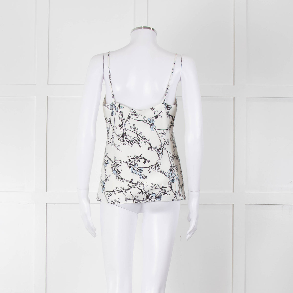Club Monaco Cream Camisole Top with Handrawn Flower Pattern