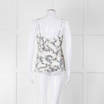 Club Monaco Cream Camisole Top with Handrawn Flower Pattern