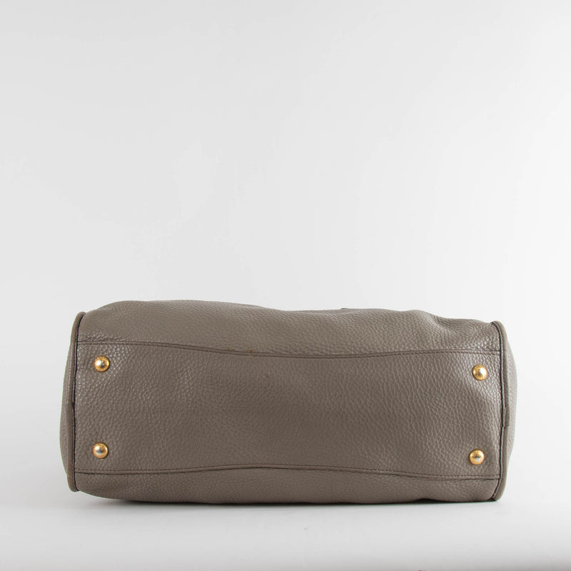 Prada Greige Grained Vitello Daino Top Handle Bag