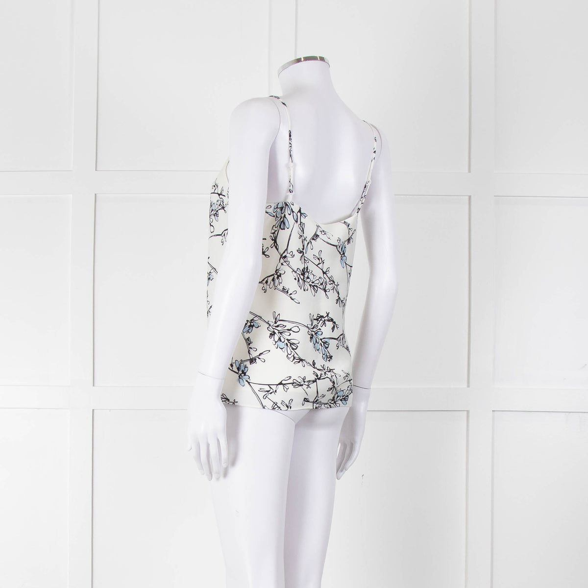 Club Monaco Cream Camisole Top with Handrawn Flower Pattern