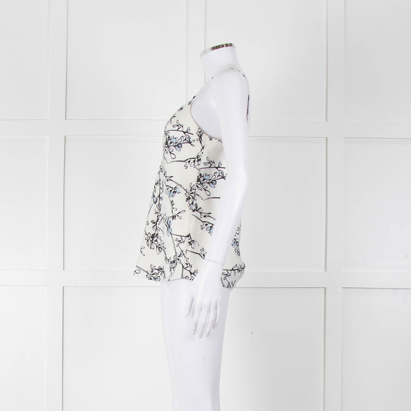 Club Monaco Cream Camisole Top with Handrawn Flower Pattern