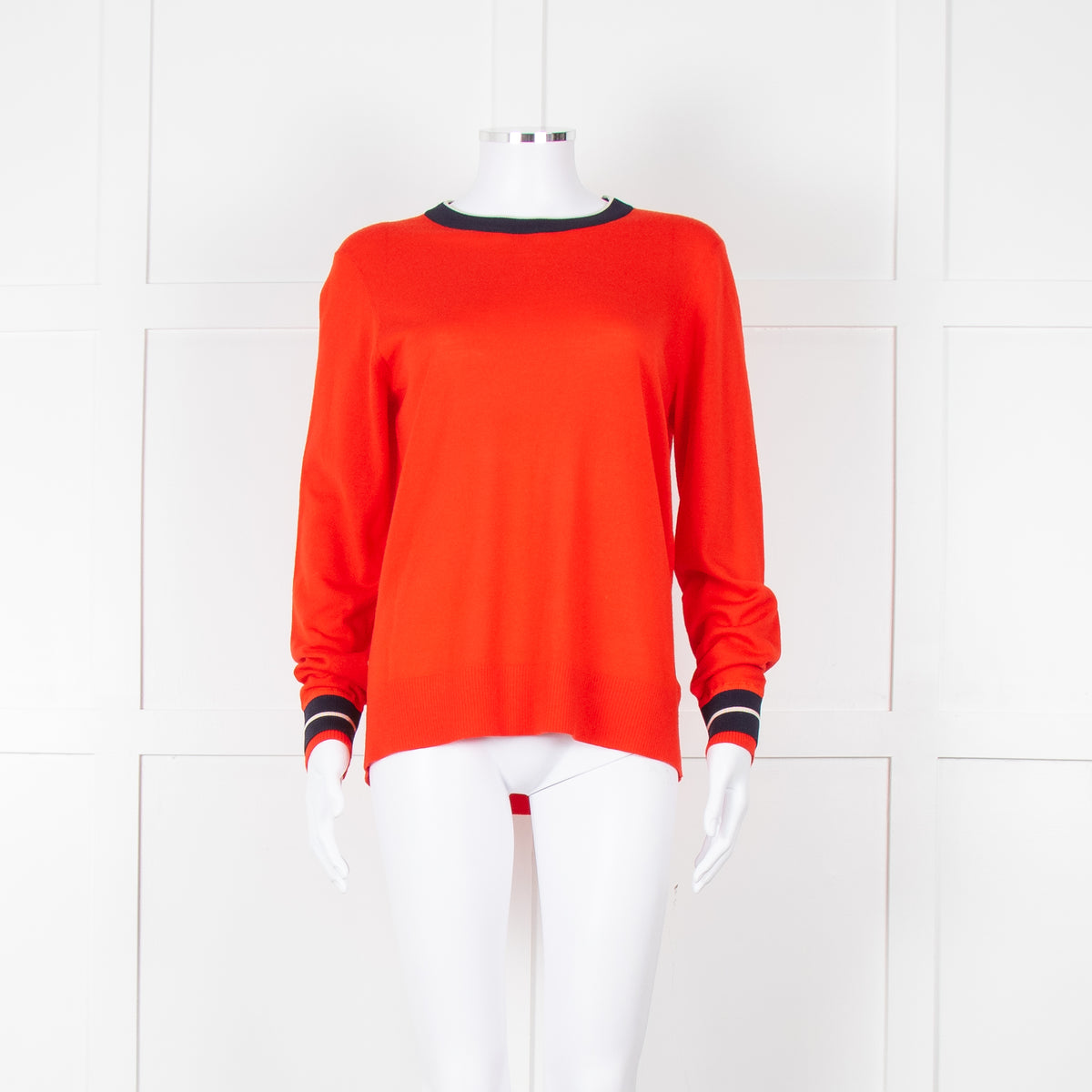 Victoria Victoria Beckham Red Blue Trim Fine Wool Sweater