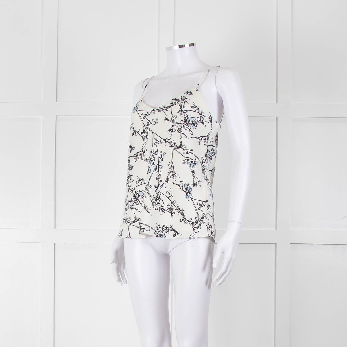 Club Monaco Cream Camisole Top with Handrawn Flower Pattern
