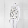 Club Monaco Cream Camisole Top with Handrawn Flower Pattern
