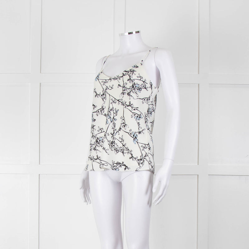 Club Monaco Cream Camisole Top with Handrawn Flower Pattern