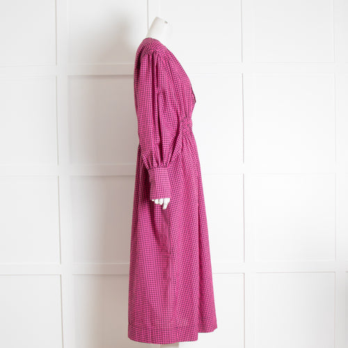 Ganni Pink Gingham Long Sleeve Dress