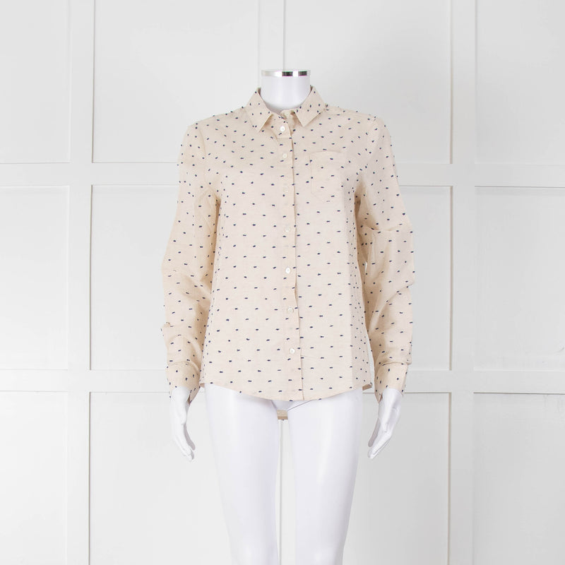 Sezane Cream Cotton Flecked Collared Shirt