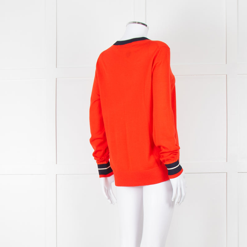 Victoria Victoria Beckham Red Blue Trim Fine Wool Sweater
