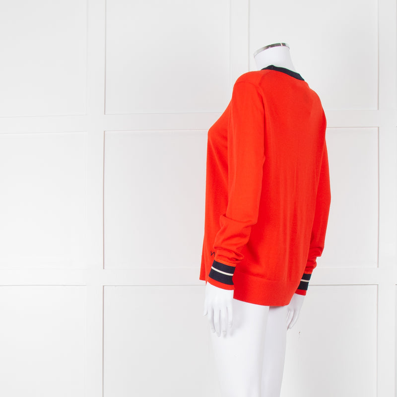 Victoria Victoria Beckham Red Blue Trim Fine Wool Sweater