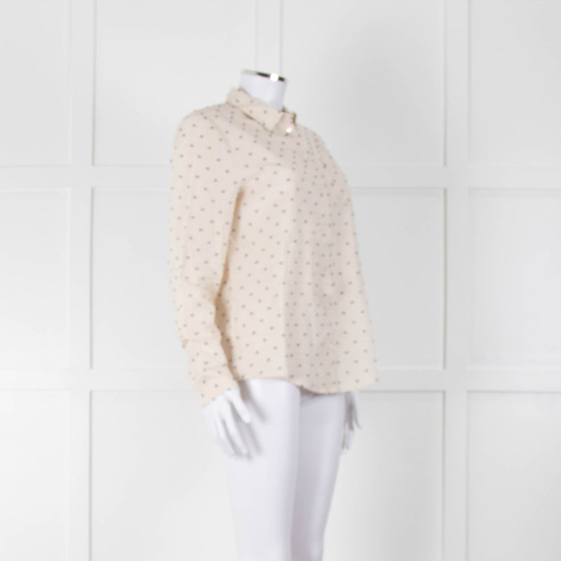 Sezane Cream Cotton Flecked Collared Shirt
