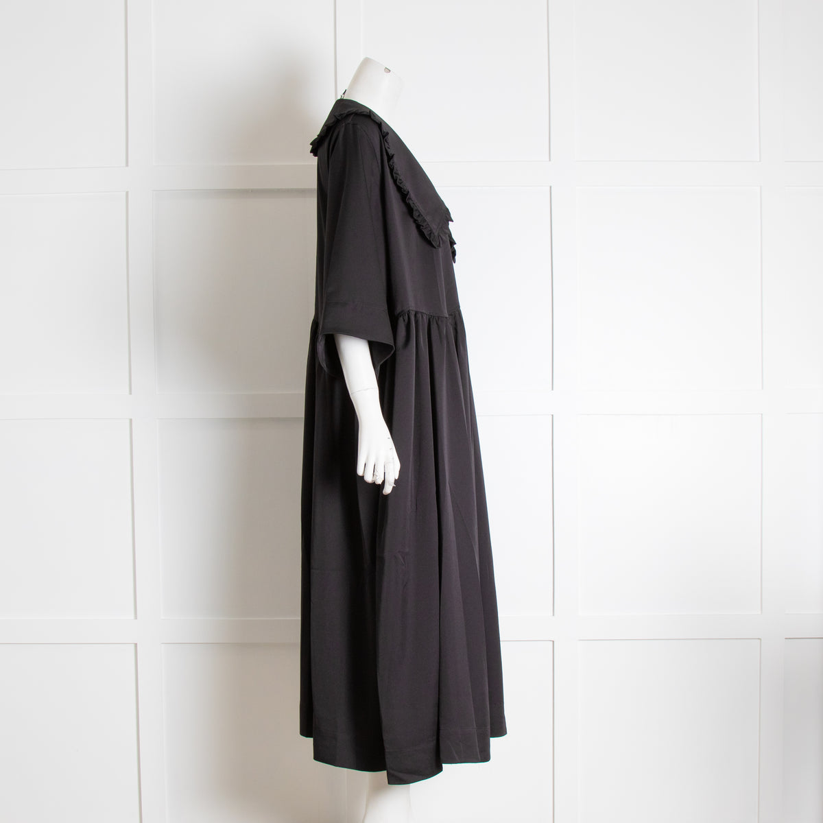 Ganni Black Frill Wide Collar Wrap Dress