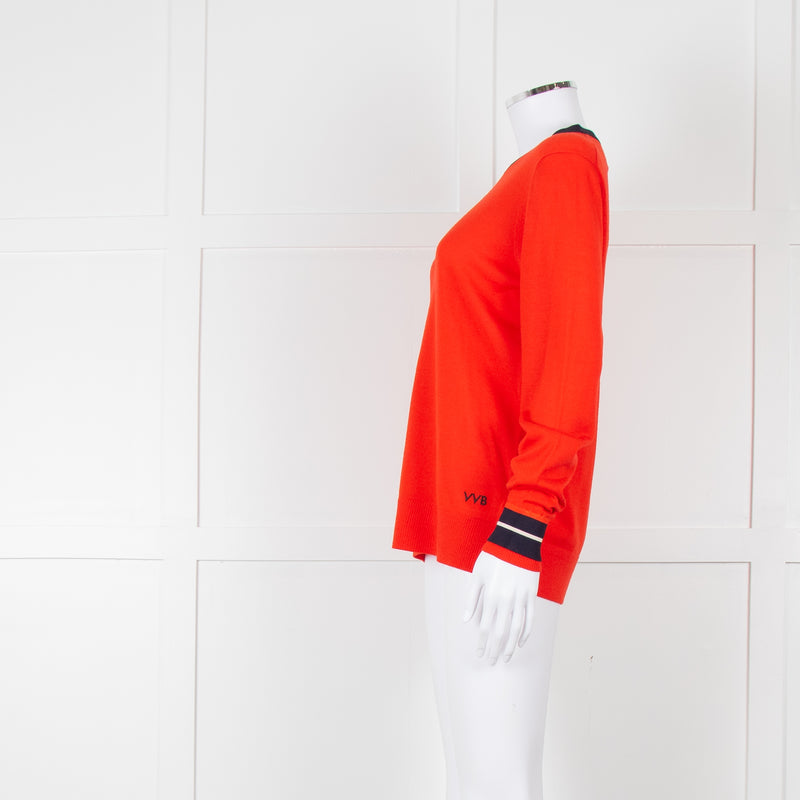 Victoria Victoria Beckham Red Blue Trim Fine Wool Sweater