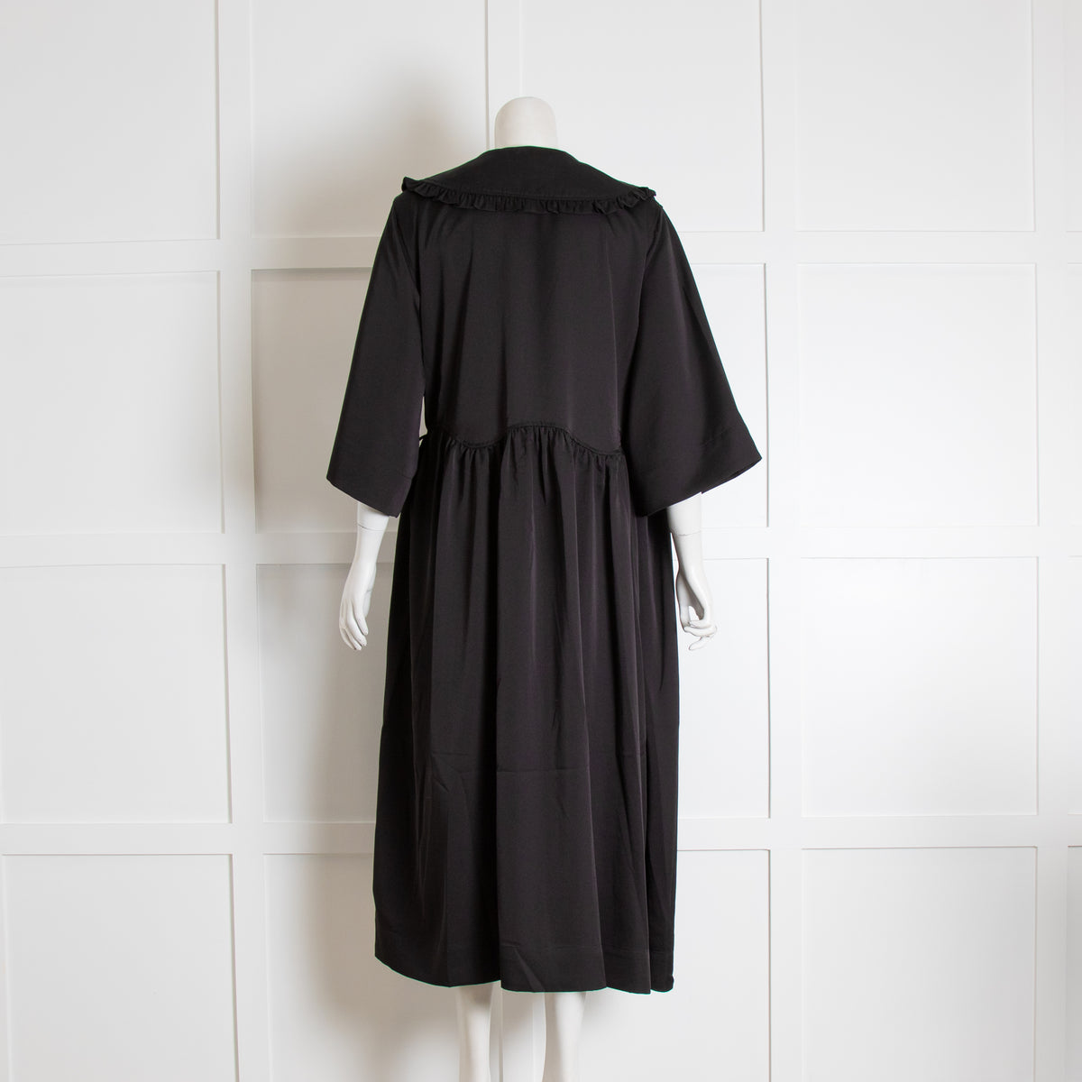 Ganni Black Frill Wide Collar Wrap Dress