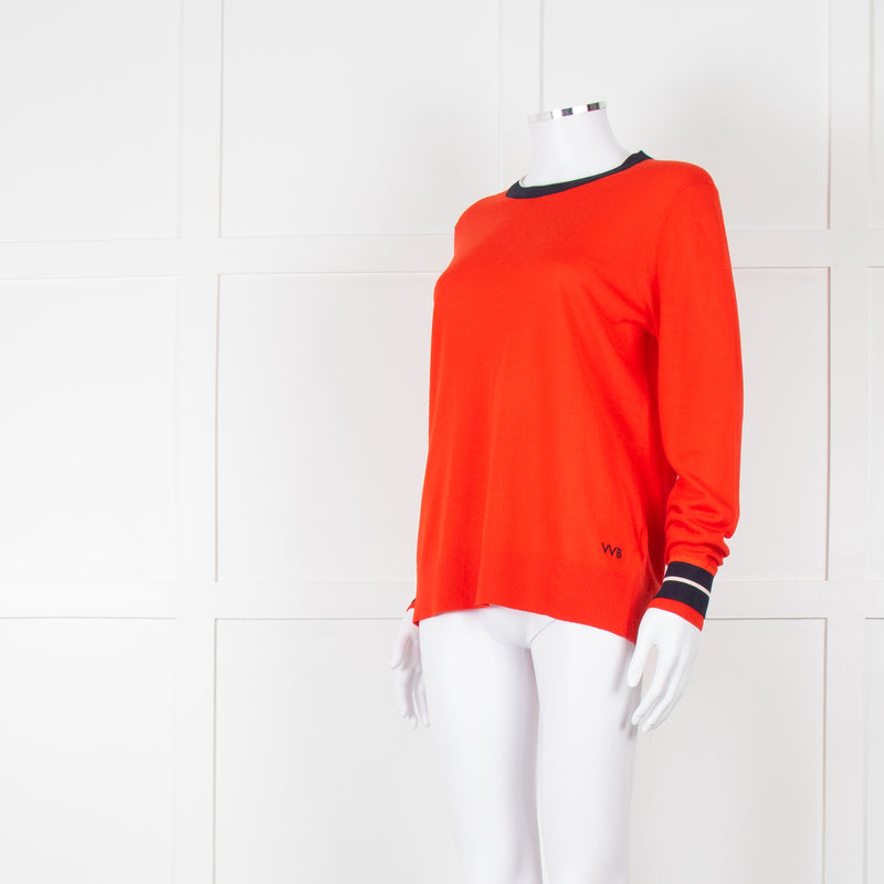 Victoria Victoria Beckham Red Blue Trim Fine Wool Sweater