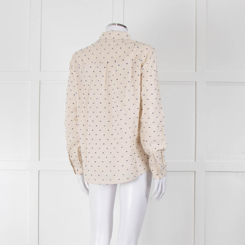 Sezane Cream Cotton Flecked Collared Shirt