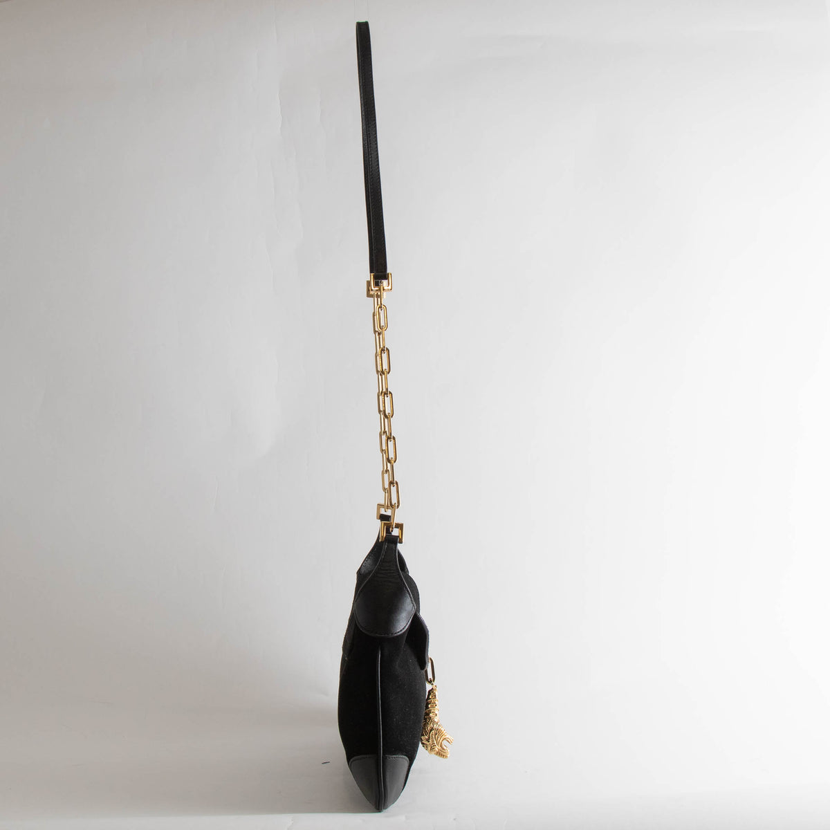 Gucci Black Suede Vintage Crossbody Bag with Tiger Charm