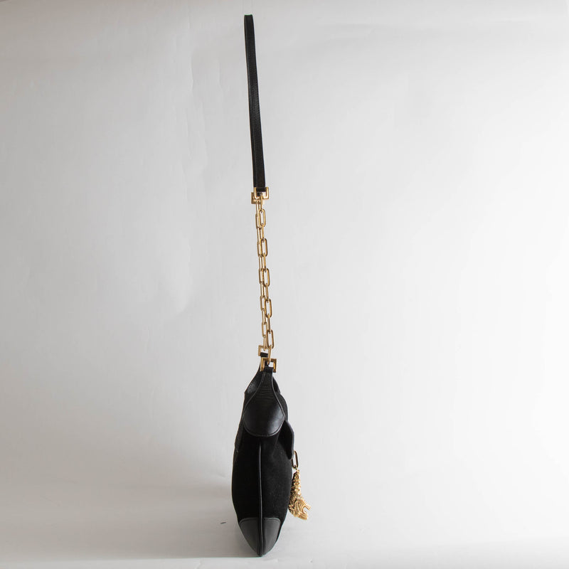 Gucci Black Suede Vintage Crossbody Bag with Tiger Charm