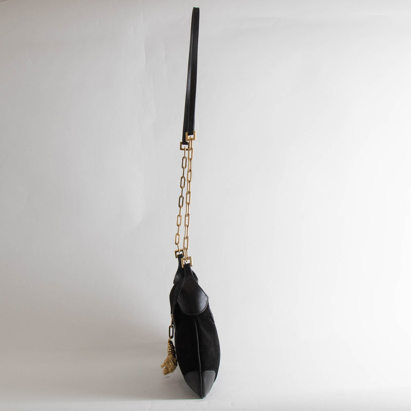 Gucci Black Suede Vintage Crossbody Bag with Tiger Charm