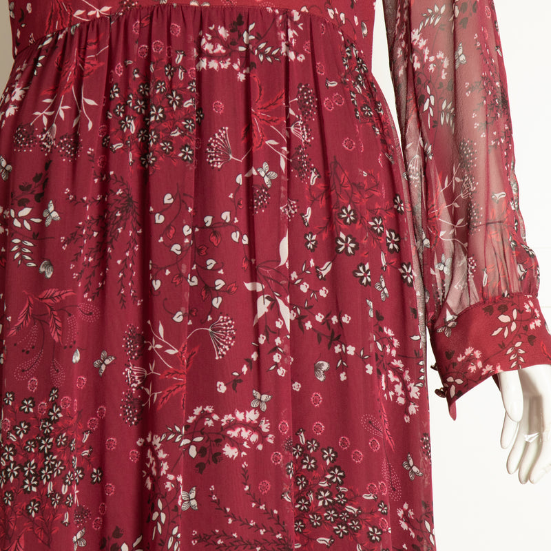 Max Mara Sheer Dark Red Floral Maxi Dress