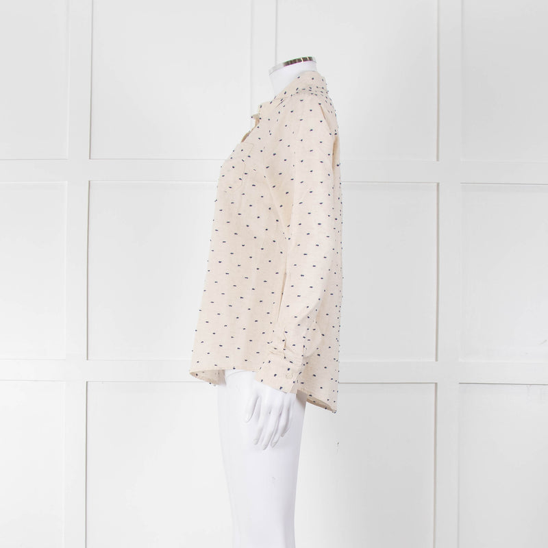 Sezane Cream Cotton Flecked Collared Shirt
