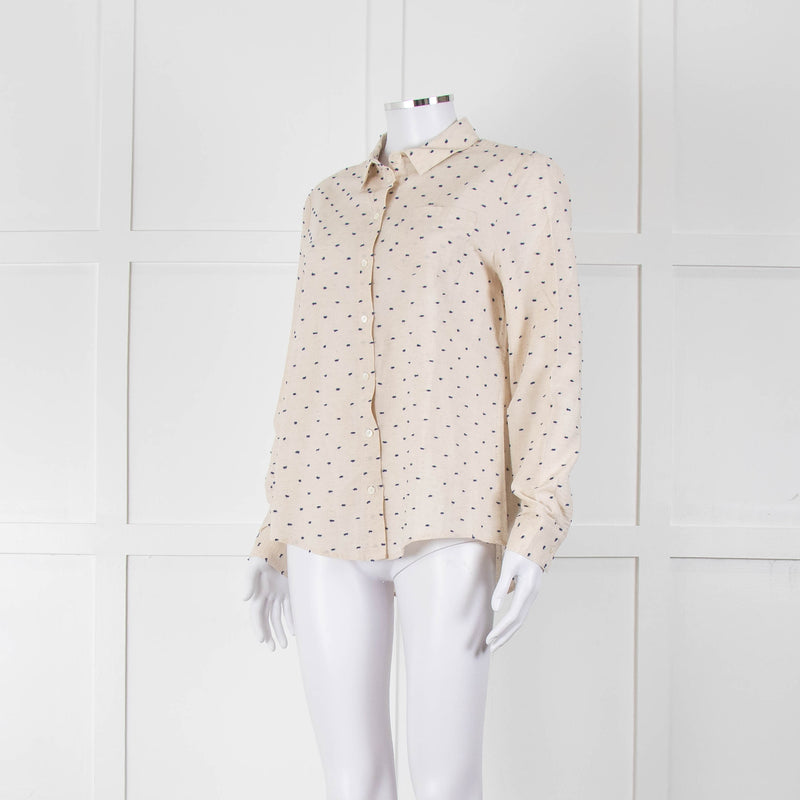 Sezane Cream Cotton Flecked Collared Shirt