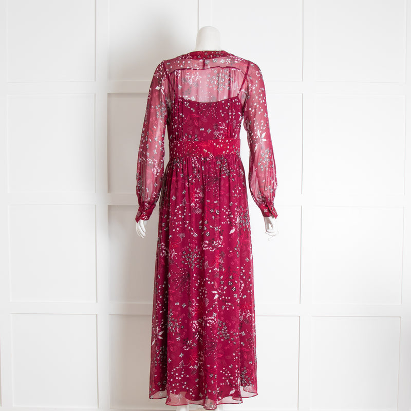 Max Mara Sheer Dark Red Floral Maxi Dress