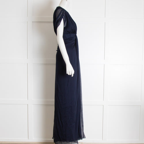 Diane von Furstenberg Navy Silk Chiffon Maxi Dress
