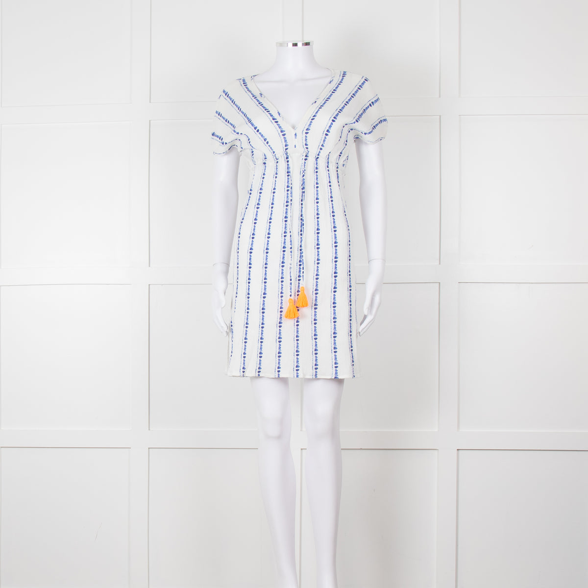 Heidi Klein White Blue Print Cotton Dress