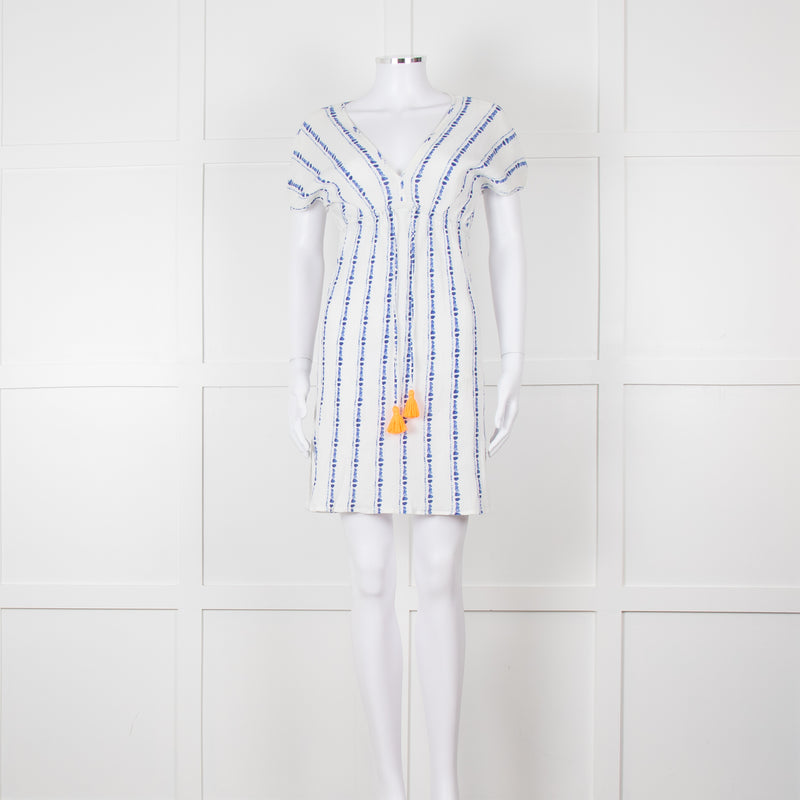 Heidi Klein White Blue Print Cotton Dress