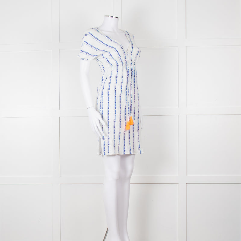 Heidi Klein White Blue Print Cotton Dress