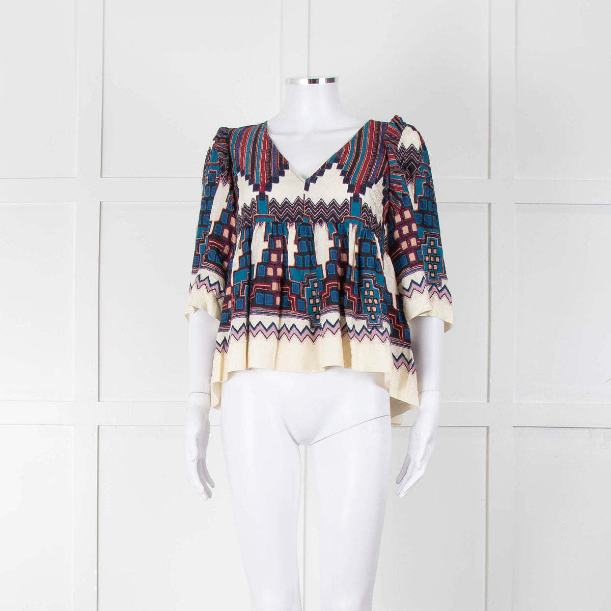 Ba&sh Aztec Tiered V Neck Blouse