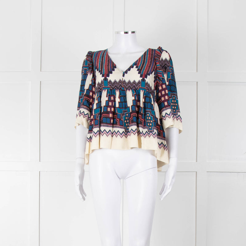 Ba&sh Aztec Tiered V Neck Blouse