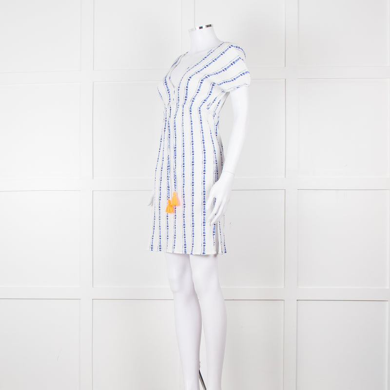 Heidi Klein White Blue Print Cotton Dress