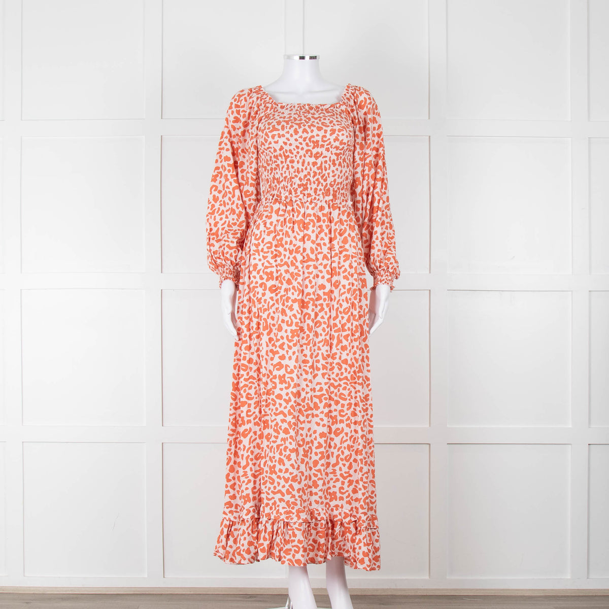 Poppy Field Orange And White Off Shoulder Maxi Dress