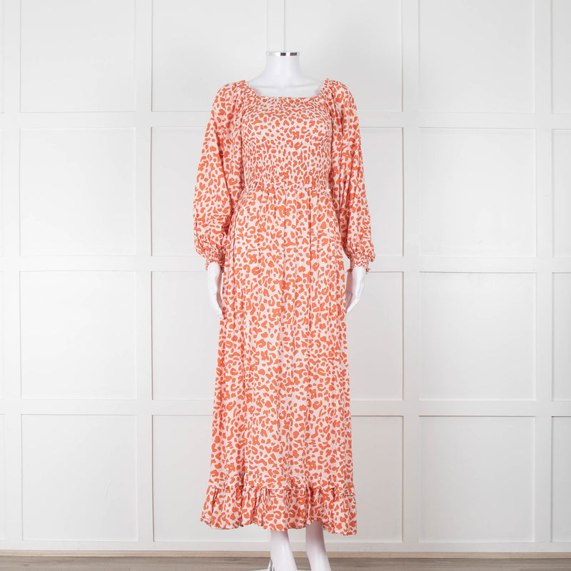 Poppy Field Orange And White Off Shoulder Maxi Dress