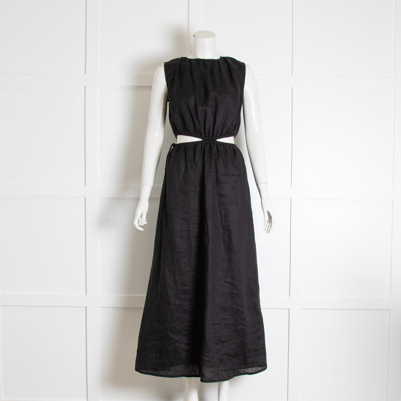 Faithful The Brand Black Linen Dress with Waist Cut Outs