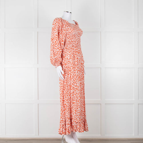 Poppy Field Orange And White Off Shoulder Maxi Dress