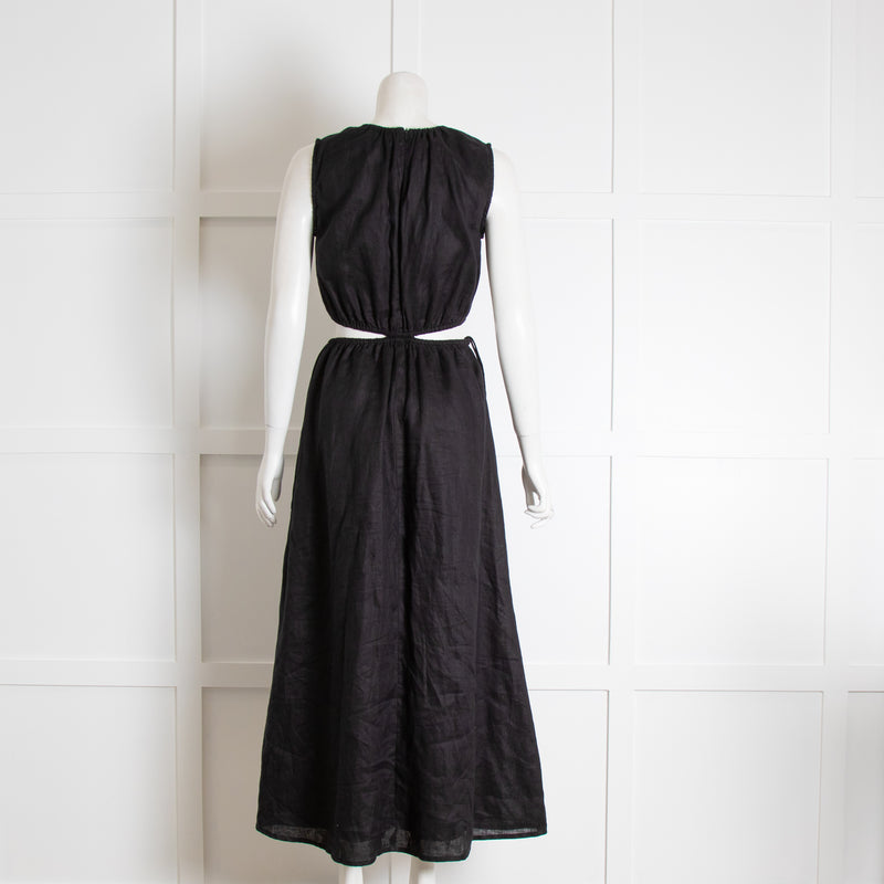 Faithful The Brand Black Linen Dress with Waist Cut Outs