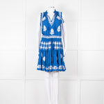 Pranella Blue White Embroidered Sleeveless Sun Dress