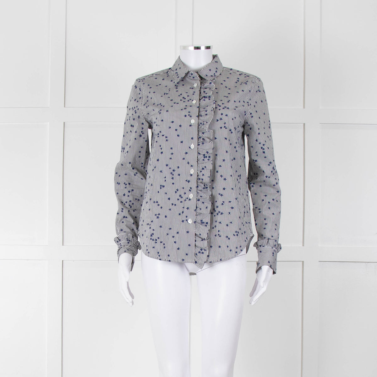 Equipment Micro Stripe Star Print Shirt with Ruffle Front