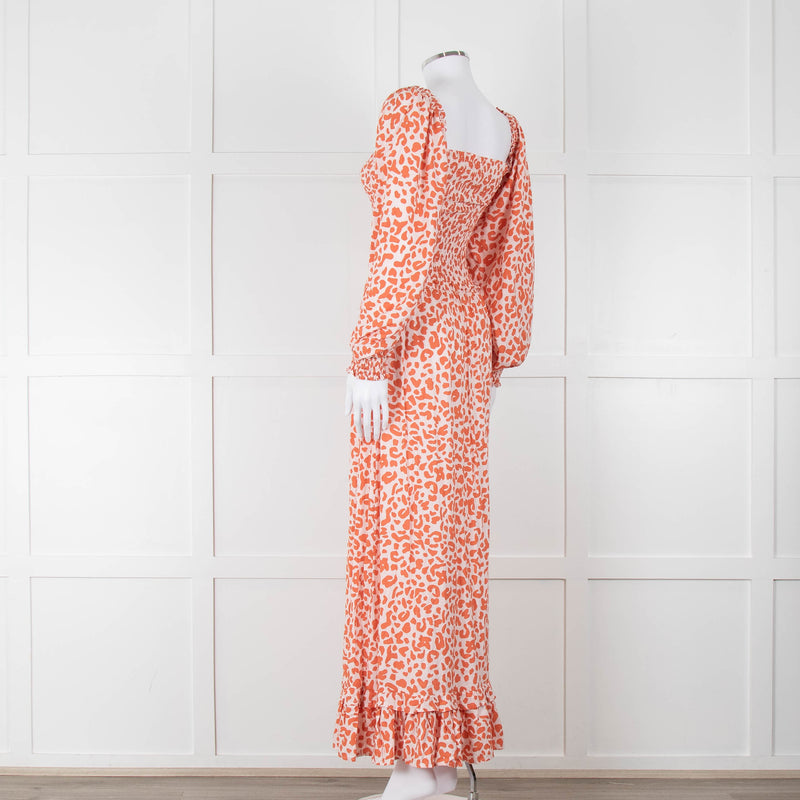 Poppy Field Orange And White Off Shoulder Maxi Dress