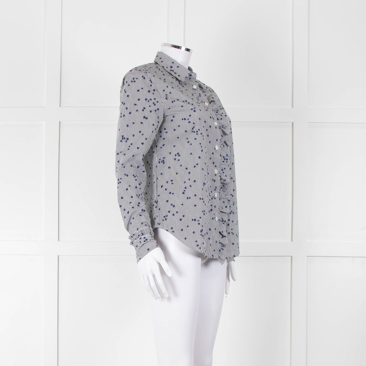 Equipment Micro Stripe Star Print Shirt with Ruffle Front
