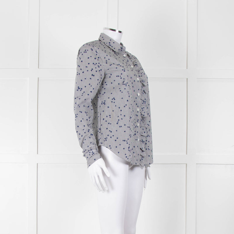 Equipment Micro Stripe Star Print Shirt with Ruffle Front