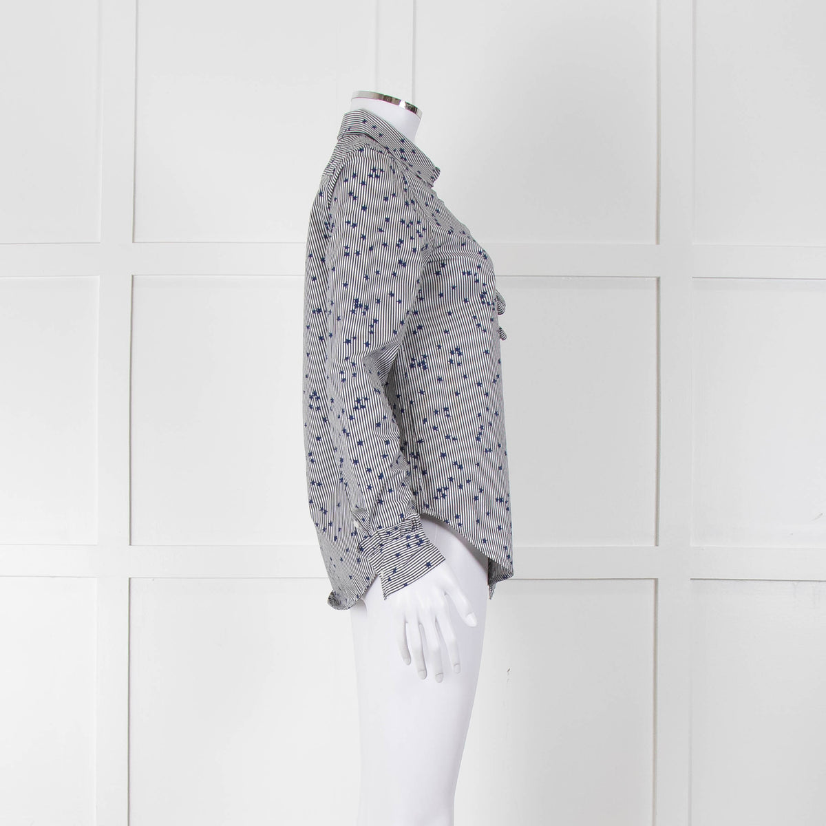 Equipment Micro Stripe Star Print Shirt with Ruffle Front