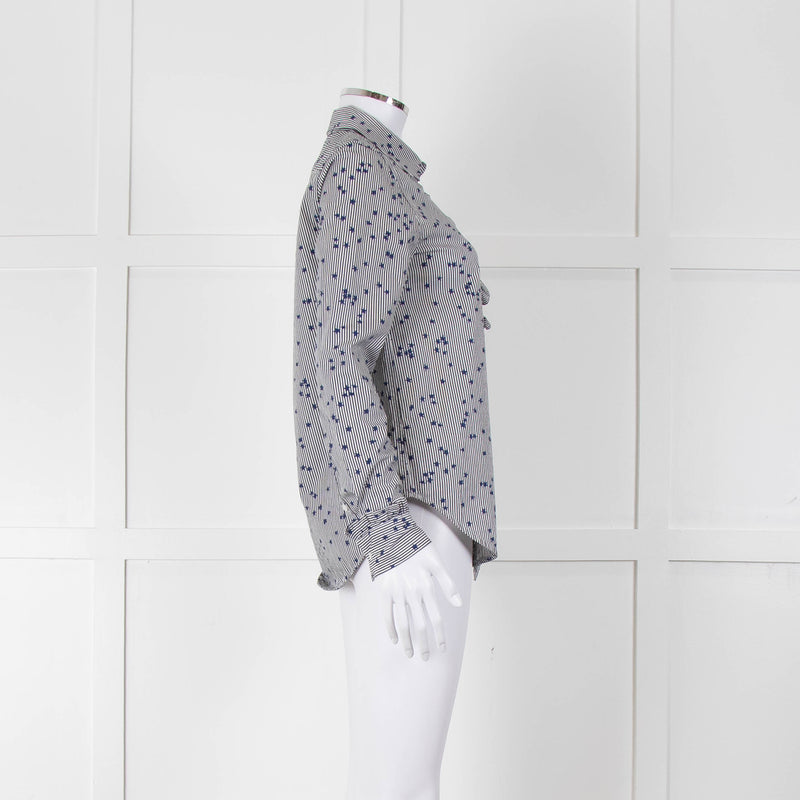Equipment Micro Stripe Star Print Shirt with Ruffle Front