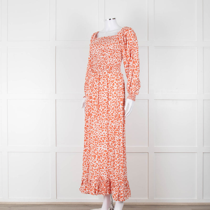 Poppy Field Orange And White Off Shoulder Maxi Dress