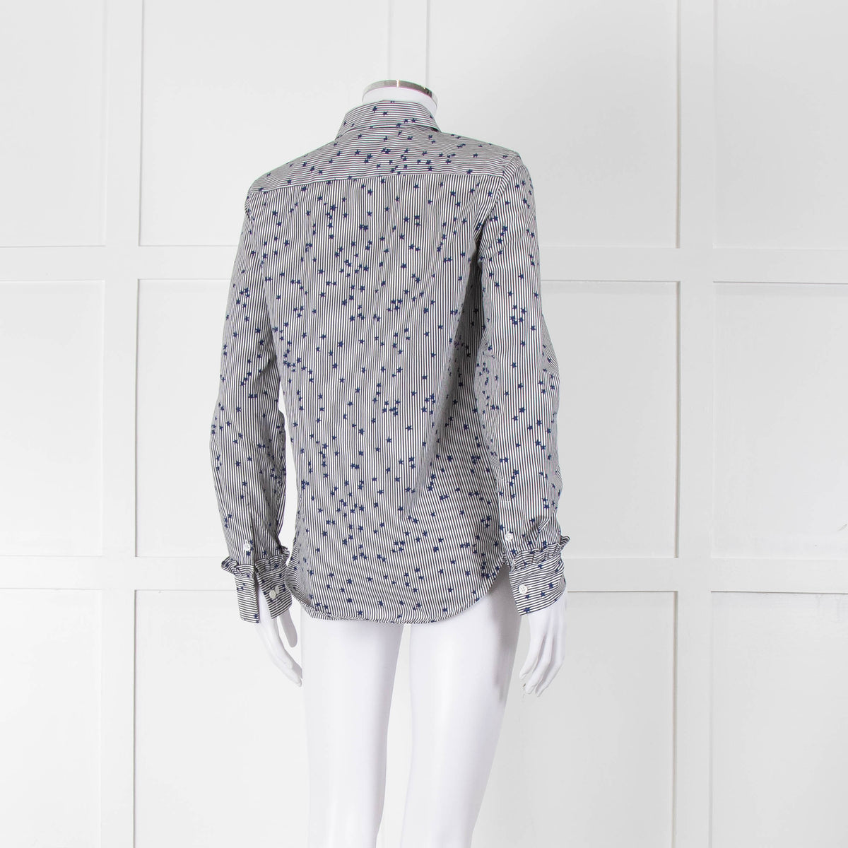 Equipment Micro Stripe Star Print Shirt with Ruffle Front