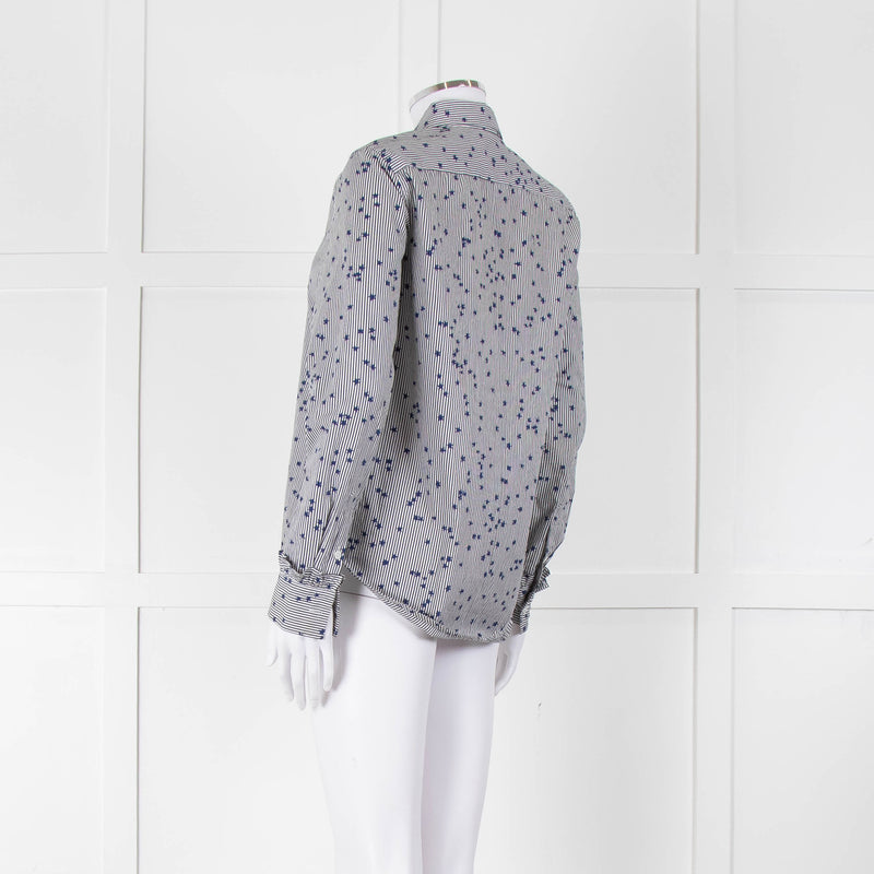 Equipment Micro Stripe Star Print Shirt with Ruffle Front